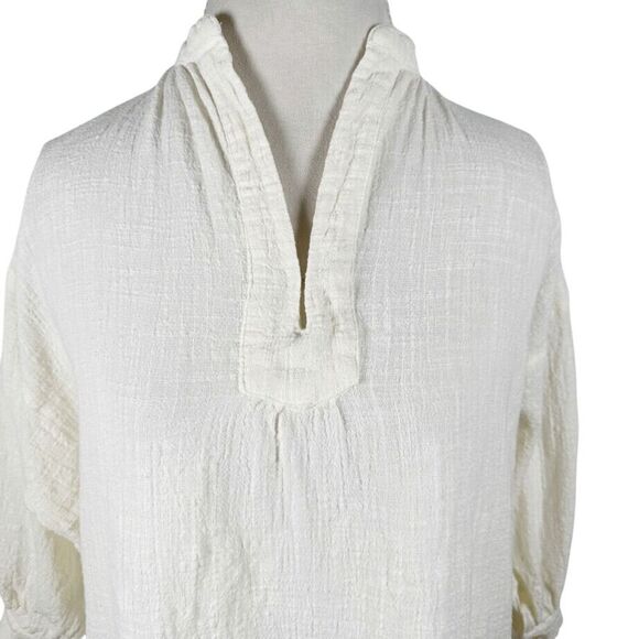 Natalie Martin Ivory Crinkle Split Neck Peasant Top Lagenlook Tunic Boho Size M - Picture 6 of 12